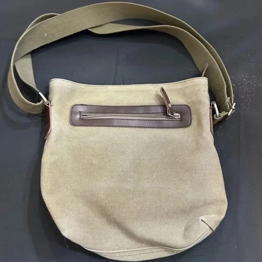 GUSTT Canvas Messenger Bag Khaki Brown Trim Adjustable Shoulder Crossbody Bag
